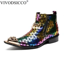 VIVODSICCO/модные роскошные мужские ботинки из натуральной кожи; мужские ботильоны с острым носком; итальянская деловая модельная обувь ковбойские сапоги