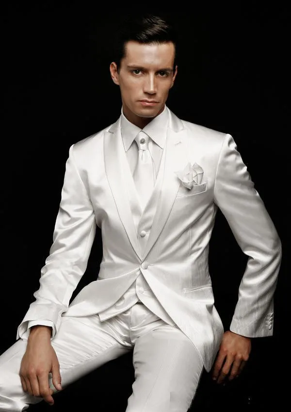 New arrival Customize made Groomsmen Groom fashional Tuxedos white Jacket Men Suits Wedding prom