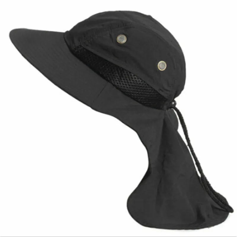 Лето Защита от ультрафиолета Brim Ушная Шея крышка солнцезащитные колпачки закрылков для мужчин уличный Спорт Охота Рыбалка туристическая шляпа мужчины ведро шапки Женщины - Цвет: Черный