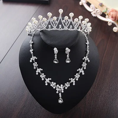 Bride Diaries New Design Crystal Pearl Bride 3pcs Set Necklace Earrings Tiara Bridal Wedding Jewelry Set Accessories (5)
