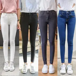 Для женщин Мода Высота талией узкие джинсы 2019 Сезон: Весна-Лето Уличная стрейчевый облегающий ботильоны длина брюки для девочек плюс