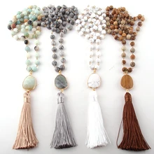 Collar étnico de piedras naturales para mujer, joyería de moda, cadena de eslabones de piedras naturales, collares de borla largos