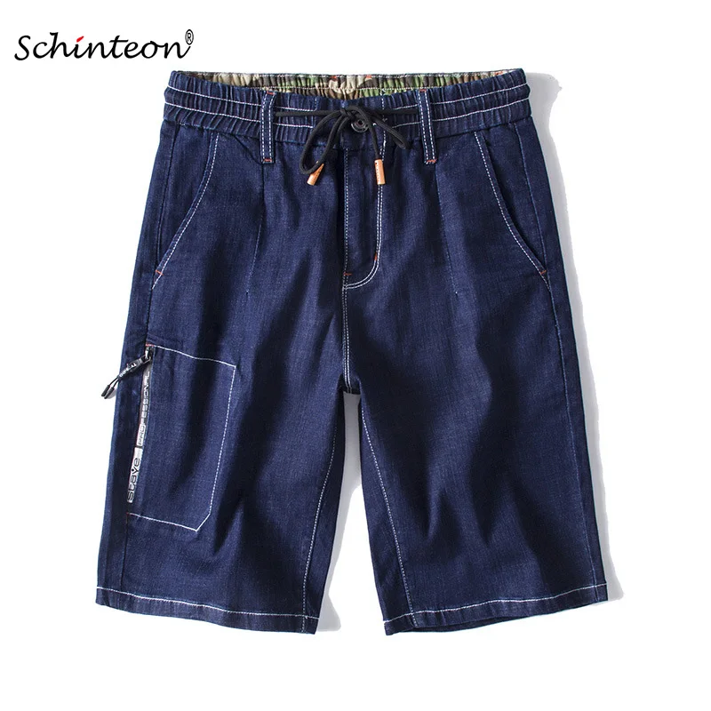 2018 Men Summer Denim Jean Shorts Knee Length Elastic Waist Casual