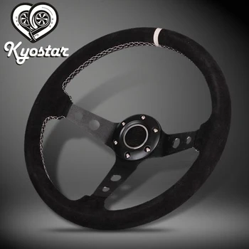 

new volante profonda universal race car steering wheel 13 inch deep corn dish leather suede steering wheel 330mm black spoke