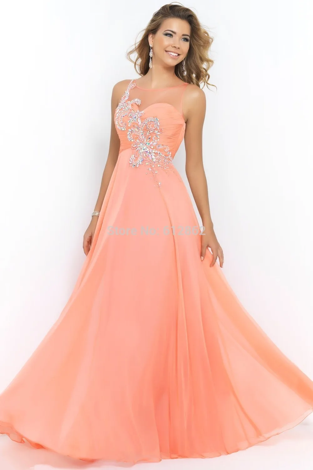 Elegante sin mangas piedras gasa vestido largo Coral|dresses for prom|prom  dresses with cap sleevesprom necklace - AliExpress