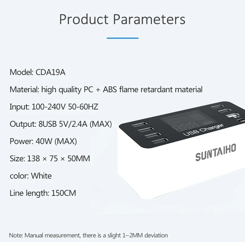 Suntaiho порт USB зарядное устройство Quick Charge 3,0 8 портов настольная несколько USB зарядная станция светодиодный дисплей Быстрая зарядка EU US UK AU Plug