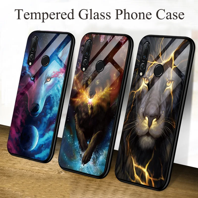 

Wolf Fox Tiger Deer Cat Tempered Glass Case For Huawei Honor 20 Pro 8X View Note 10 9 P20 P30 Pro Lite P Smart Y6 Y9 2019 Cover