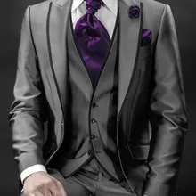 Классический стиль на одной пуговице Серый Жених Смокинги друзей жениха Мужские свадебные костюмы выпускного вечера на заказ(куртка+ брюки+ жилет+ галстук) K: 320