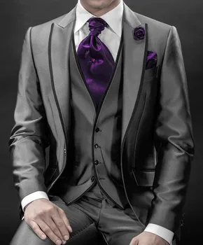 

Classic Style One Button Gray Groom Tuxedos Groomsmen Men's Wedding Prom Suits Custom Made (Jacket+Pants+Vest+Tie) K:320