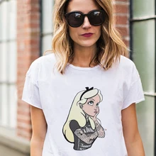 Новое поступление плохой подарок татуированные принты принцесс футболки женские повседневные тонкие белые футболки с коротким рукавом топы модная уличная одежда