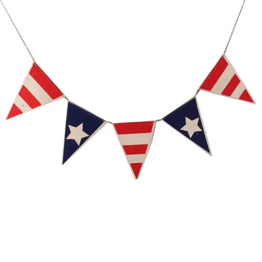 

American Independence Day Party Flag DIY USA Jute Burlap Bunting Banner Flags United States National Day Flag Banner Decoration