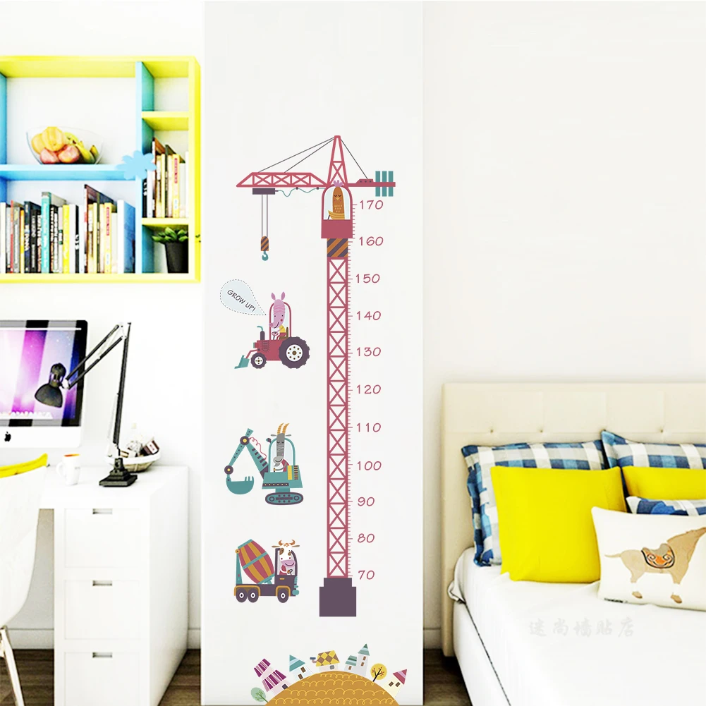  3d Cartoon Tower Crane Grow up Sticker Wall Stickers Kindergarten Kids Room Decor Children Height R - 33016543314