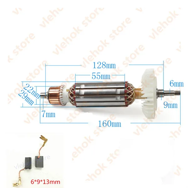 AC 220-240V ротор якоря статора заменить для MAKITA GA4030 GA5030 GA4530 GA5034 GA4534 GA4031 PJ7000 GA4030R GA4034 - Цвет: Rotor    Brushes