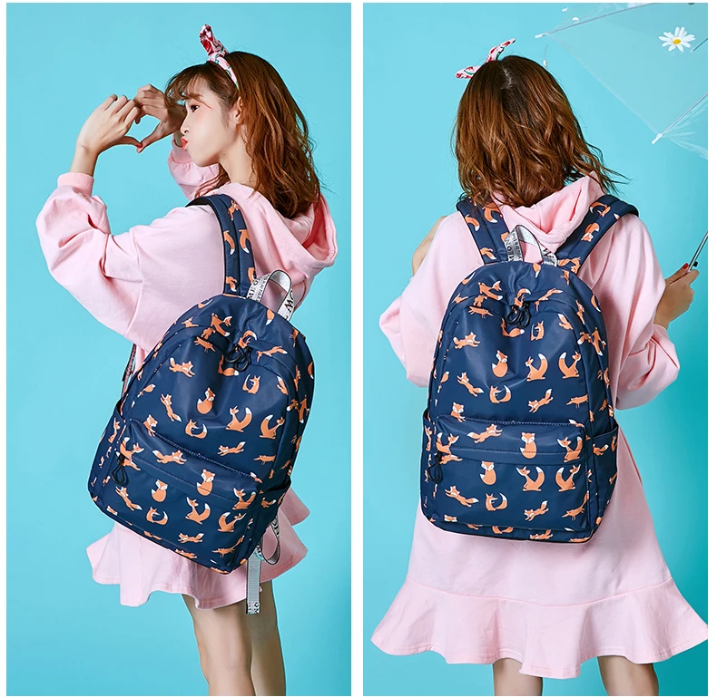 WINNER Cute Animal Fox Printing School Backpacks Waterproof Women Bag Laptop Backpack Female Mochila Bolsas E Sacolas (9)