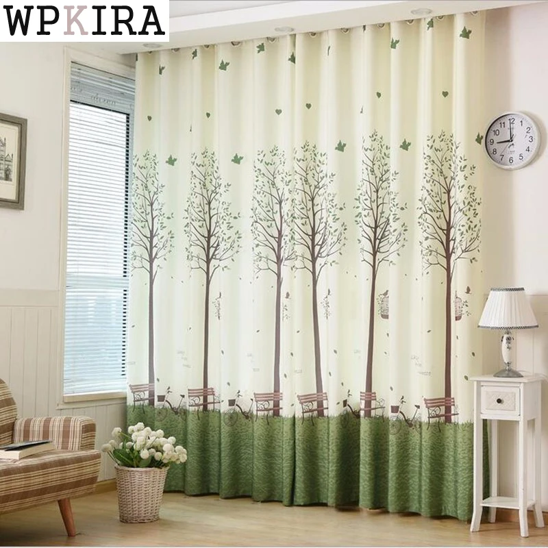 

Korean Green Trees Curtains Printed Voile Curtains Window Srcreen Yarn Living Room Bedroom Door Curtains Cloth Tulle 193&20