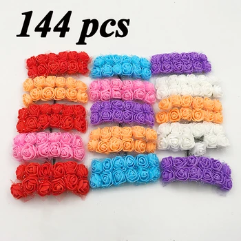 

144 pcs Mini Foam Rose Artificial Flowers For Home Wedding Car Decoration DIY Pompom Wreath Decorative Bridal Flower Fake Flower