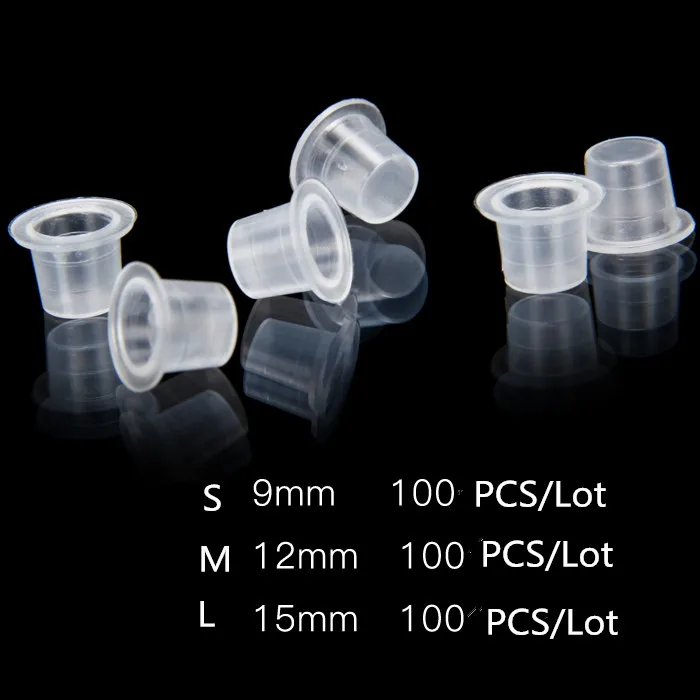

100Pcs Plastic Microblading Tattoo Ink Cup Cap Pigment Clear Holder Container S/M/L Size For Needle Tip Grip Power Supply
