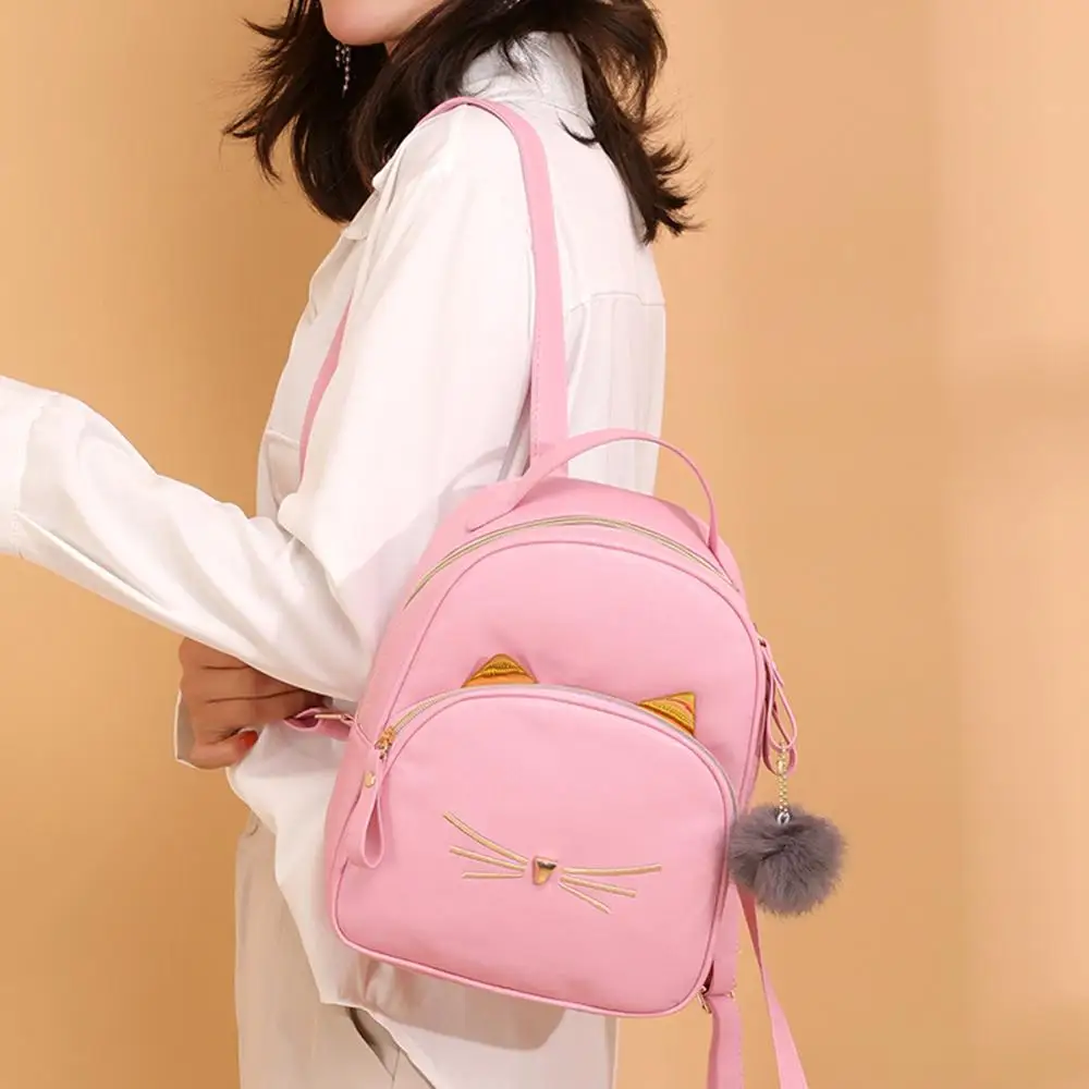  3Pcs/set Women Rucksack Teenagers Travel Backpack PU Leather School Bags for Girls Cartoon Cat Squa - 32969405289
