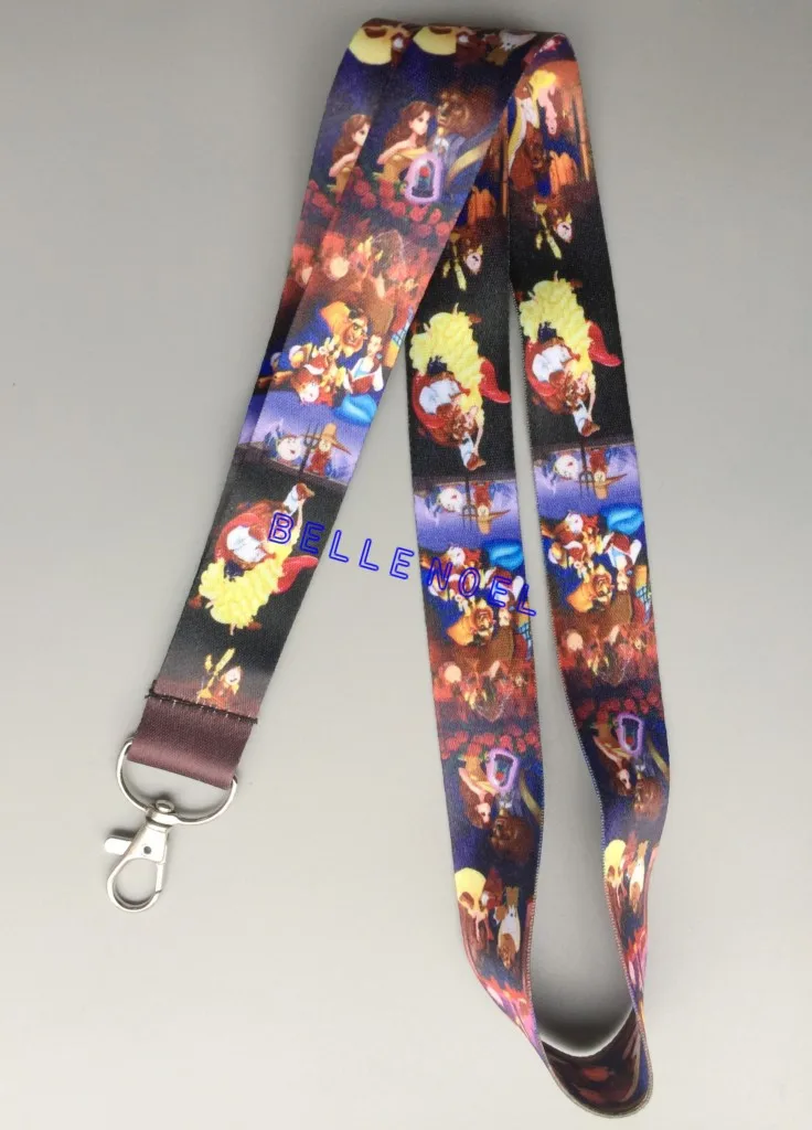 

New 1Pcs cartoon Beauty and the beast Neck Straps Lanyards Mobile Phone,ID Card,women Key chain kids party gifts