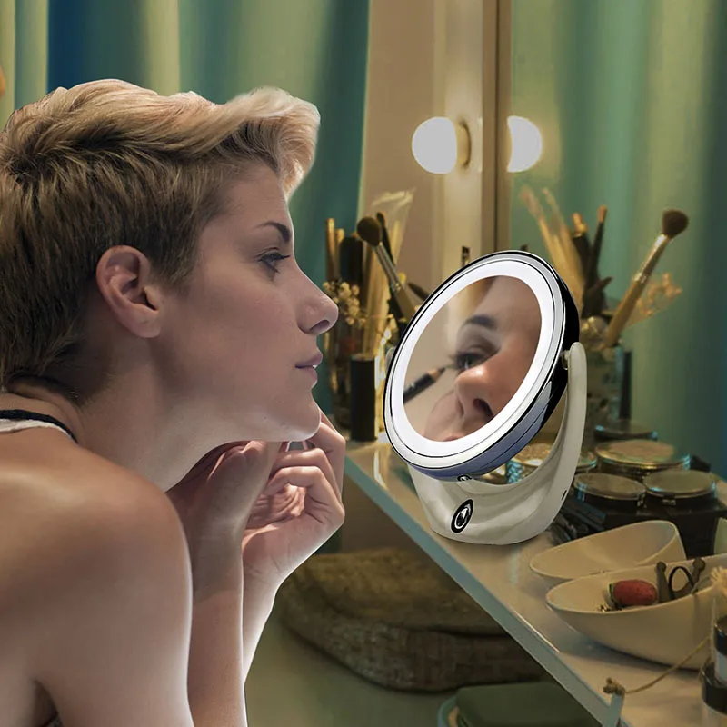 

1x/5x Magnifying Round Make Up Cosmetic Mirror With LED Light Magnification Rotatable Double Sided 360 Rotary USB Rechargeable