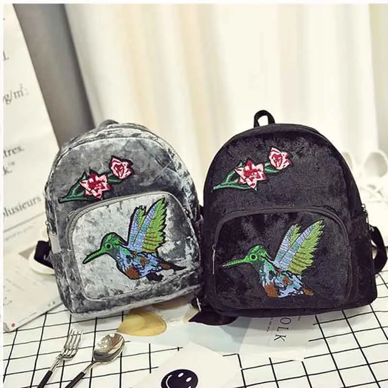 National Style Retro Fashion Women s Small Backpack Embroidery Flower Velvet Grils Casual Travel Bags Quality