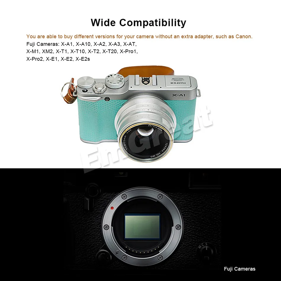 7 мастеров 25 мм/F1.8 объектив с фиксированным фокусным расстоянием для байонетное крепление типа Е/для ЖК-дисплея с подсветкой Fujifilm камеры A7 A7II A7R A7RII X-A1 X-A10 X-A2+ вентилируемый металлическая бленда для объектива