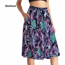 Qickitout юбки с карманами Прямая сексуальные новые женские с цифровым принтом карманные Юбки Высокая талия синяя Роза Карп водяная Краска юбка