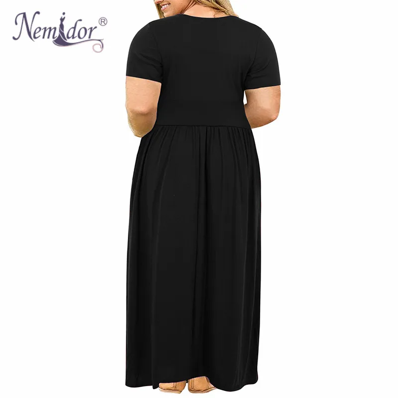 Nemidor Women's Short Sleeve V-Neck Wrap Waist Plus Size Casual Maxi Dress with Pocket (4)