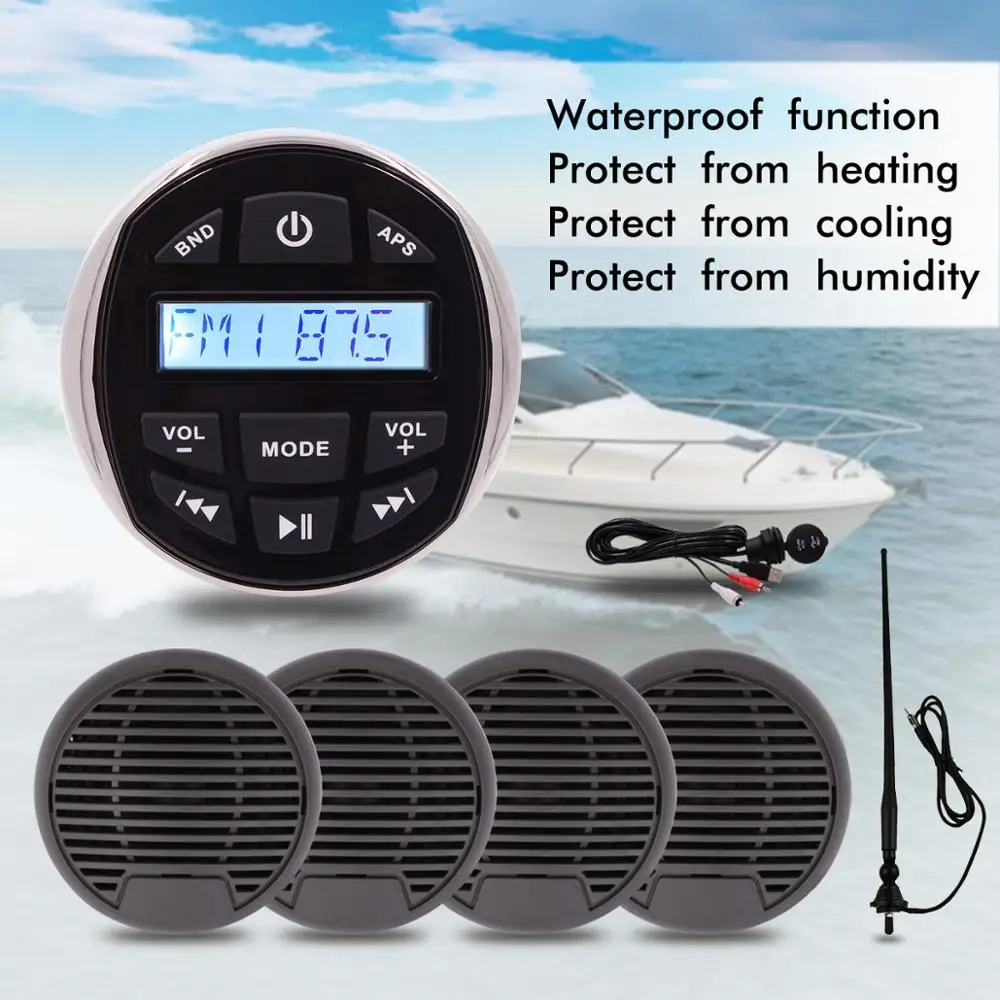 Marine media center Square Boat Radio BT Receiver UTV Car Speakers Antenna
