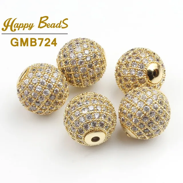3pcs/lot Round Ball CZ Beads Metal Brass Micro Pave Crystal Zircon Space Beads For Jewelry DIY Charm Bracelet Making 4/6/8/10mm 3pcs