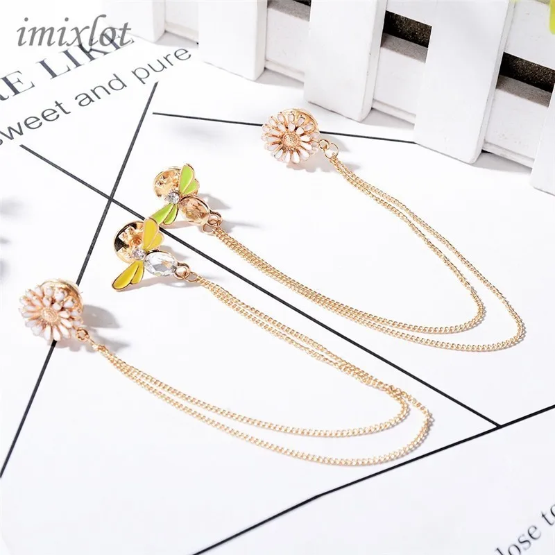 

Free shipping Cartoon Retro Cute Two Bee Enamel Metal Chain Brooch Pins Fashion Coat Shirt Jewelry Wholesale