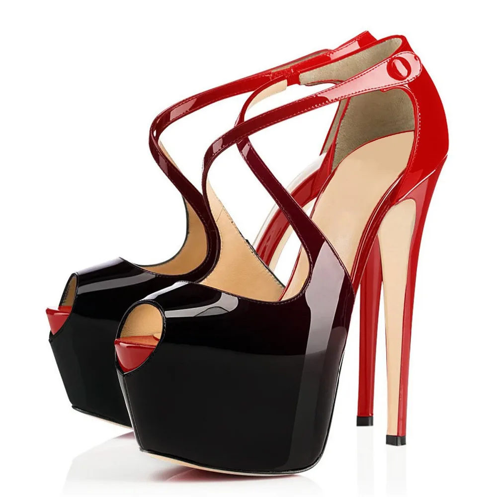 

Boldees Fashion Women Super Platform Pumps Women Peep Toe Stiletto High Heel Nightclub Party Shoes Patent Leather Wedding Shoes
