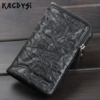 

Designer Handmade Head Layer of Leather Short Men Wallets Wrinkle Retro Soft Cash Purse Trifold Man Wallet Card Holder Carteira