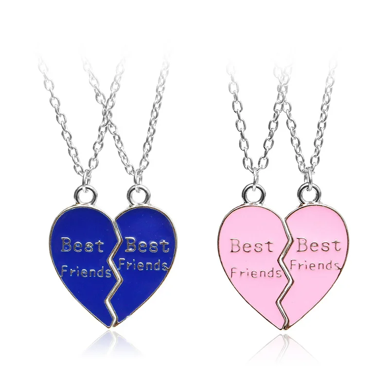 

Pink Blue Best Friends Heart Pendant Children bff 2 Jigsaw Puzzle Necklace For Little Girls Friendship Girlfriends Jewelry