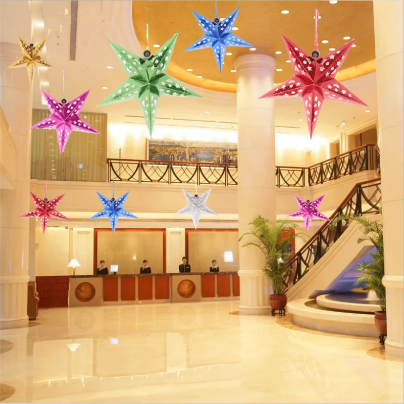 

6pcs 30cm Colorful Laser Five-pointed Star Ceiling Ornaments Christmas Decoration New Year Christmas Tree Decoration Navidad -B