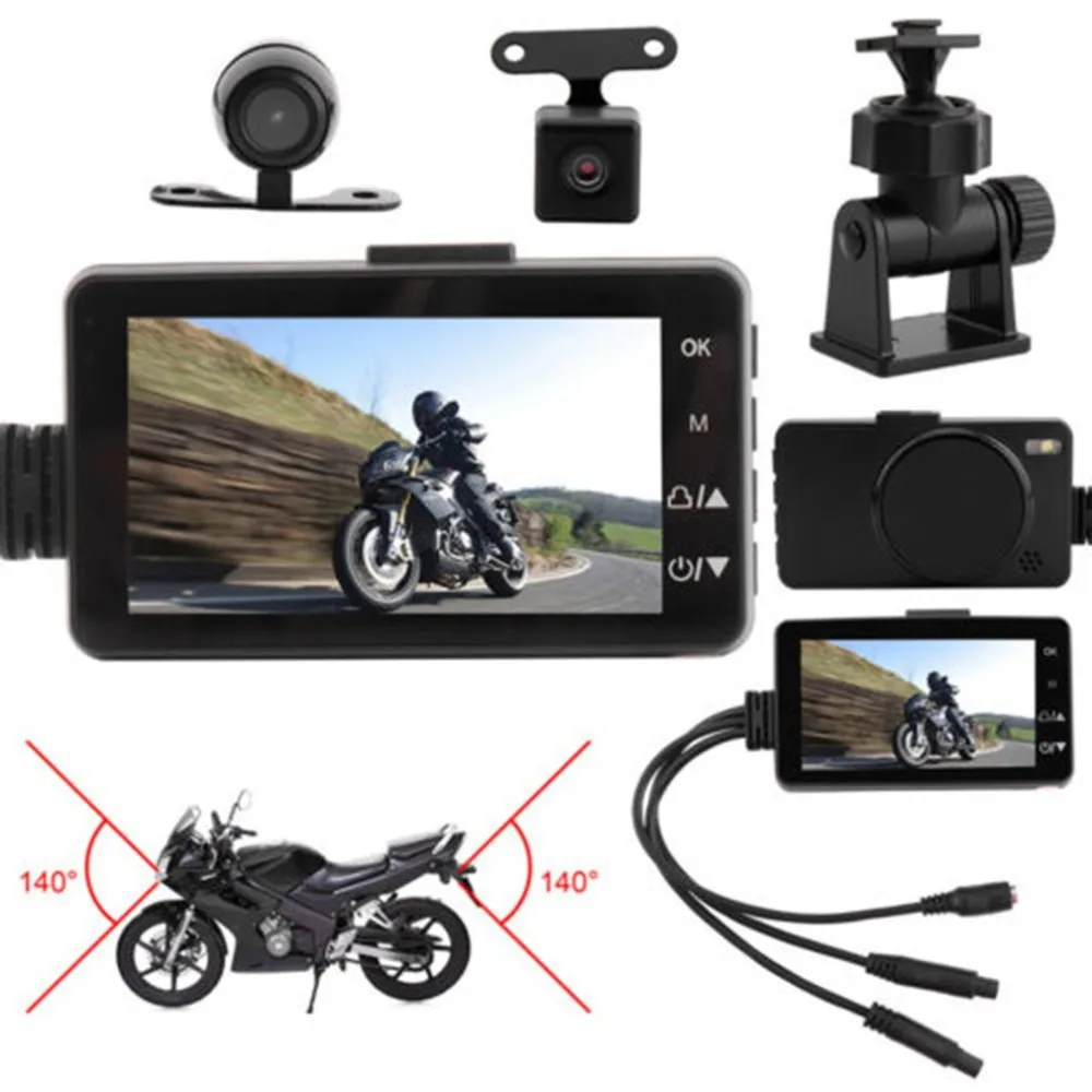 

Motorcycle Action Sport Camera HD Display 3.0 Inch LCD Split Screen Front Rear Recorder Dual-track Loop Recording