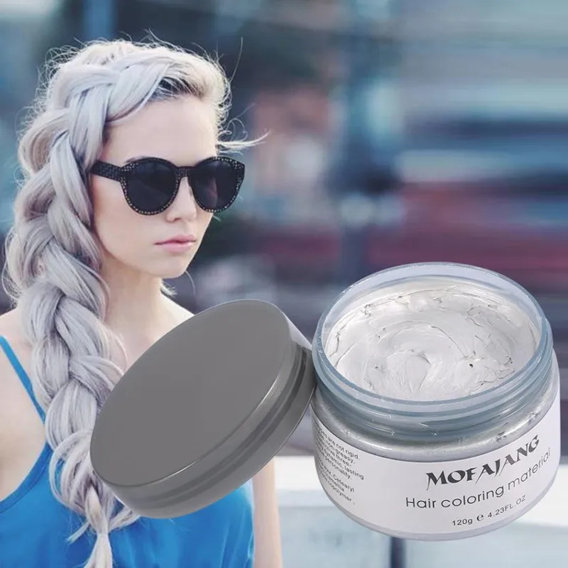 Hair Color Styling Wax Silver Ash Grey Temporary Gel Mud Easy Wash Hair