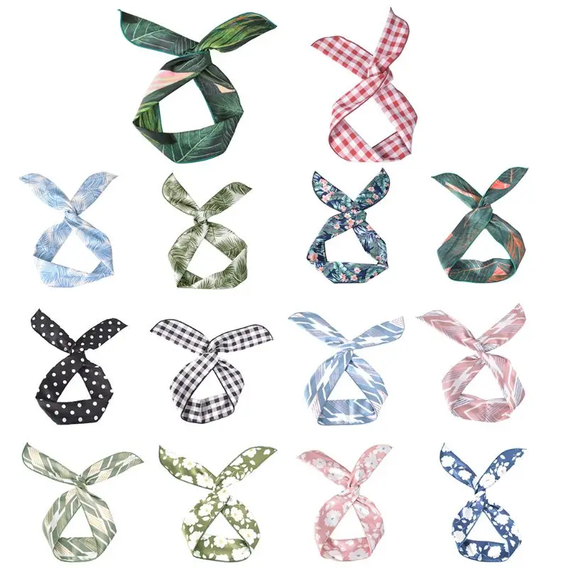 

13 Colors Boho Vintage Fresh Headband Women Twist Iron Wired Hairband Cute Rabbit Ears Bowknot Tropical Leaf Floral Print Turban