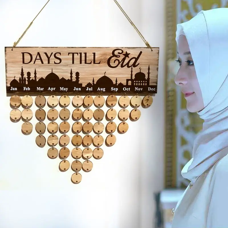 

1 Set Eid Mubarak Natural Wood Countdown Board Count Down Calendar Muslim Ramadan Islam Notes Pad Reminding Card Wall Decoration
