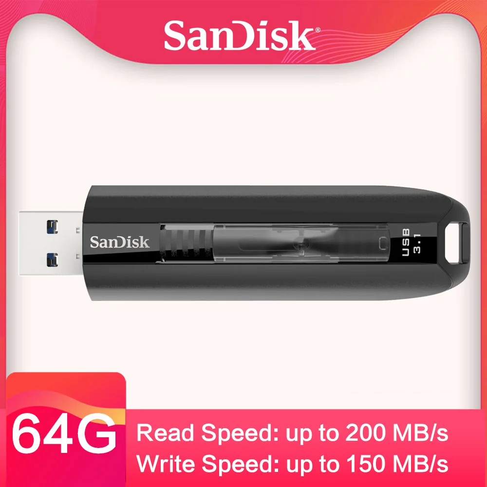 SanDisk EXTREME GO USB 3,1 флеш-накопитель 64 Гб 128 ГБ до 35X быстрее, чем стандартные USB 2,0 накопители 200 МБ/с./с SDCZ800-064G-Z46