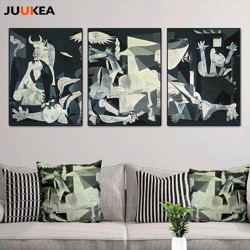 

3 Panel Guernica Canvas Decorative Art Print Painting Classic Artist Pablo P Abstract Wall Picture For Living Room, Home Decor