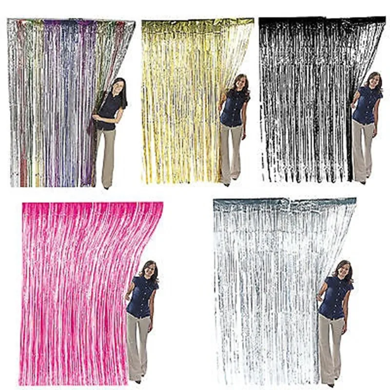39-78-Gold-Red-Blue-Silver-fushiaTinsel-Shimmer-Foil-Door-Curtain-Tinsel-Curtain-Birthday-Halloween-Party