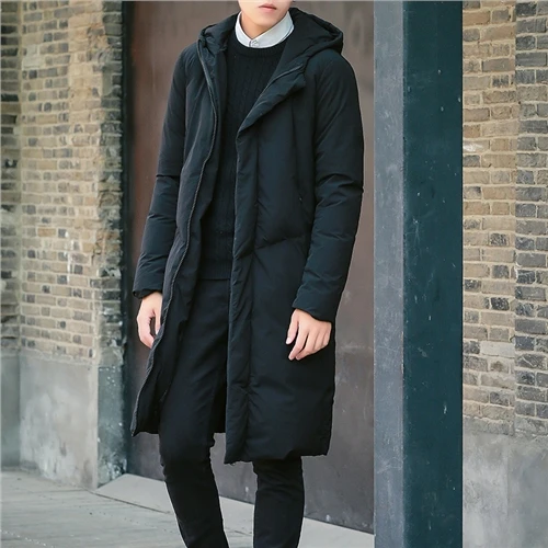 In the long winter down jacket men young Korean slim type Long Maxi white eiderdown coat thick