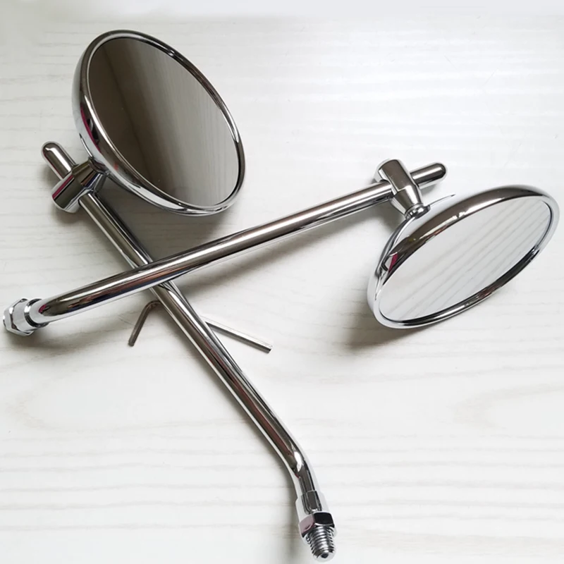 

Mayitr 1 Pair Vintage Round Motorcycle Rear View Mirror Engineering Plastic Side Mirrors 10mm Motorbike Silver