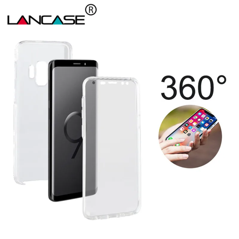 LANCASE For Samsung Galaxy S9 Case Clear 360 Full Cover 2 In 1 Protect Film Hard PC Plus Silicone Frame |