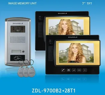 

ZHUDELE Home Protection 4-wire 7 inch luxury Color Video doorphone,ID card unlocked,touchscreen ,nightvision,CCD camera (1 to 2)