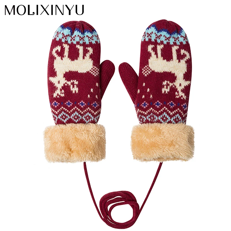 Toddler Kids Baby Girls Boys Thick Xmas Winter Warm Finger Gloves Rope Mittens