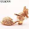 ULKNN Girls Sandals Rhinestone Butterfly pink Latin dance shoes 5-13 years old 6 children 7 summer high Heel Princess shoes kids ► Photo 3/6