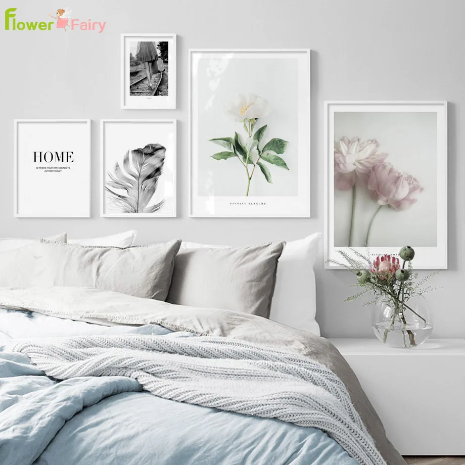 

White Flowers Pony Wall Art Nordic Poster Pictures Feather For Living Room Canvas Painting Picture Print Home Decor Unframed