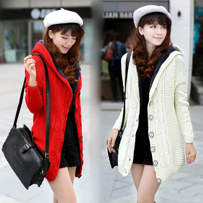 cardigan wide long sections thick velvet hooded sweaters knit cardigans